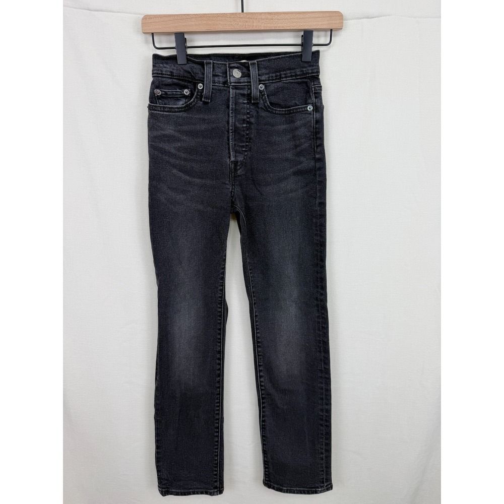 Levis Wedgie Straight Jeans Womens 24 Washed Black Charcoal Gray Denim